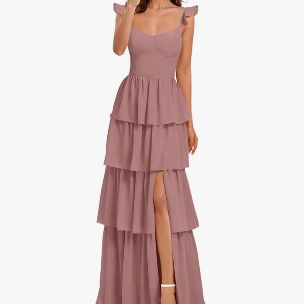 Elegant Mauve Tiered Maxi Dress